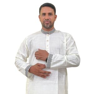 এমব্রয়ডারি খাদি পাঞ্জাবী - অফ হোয়াইট